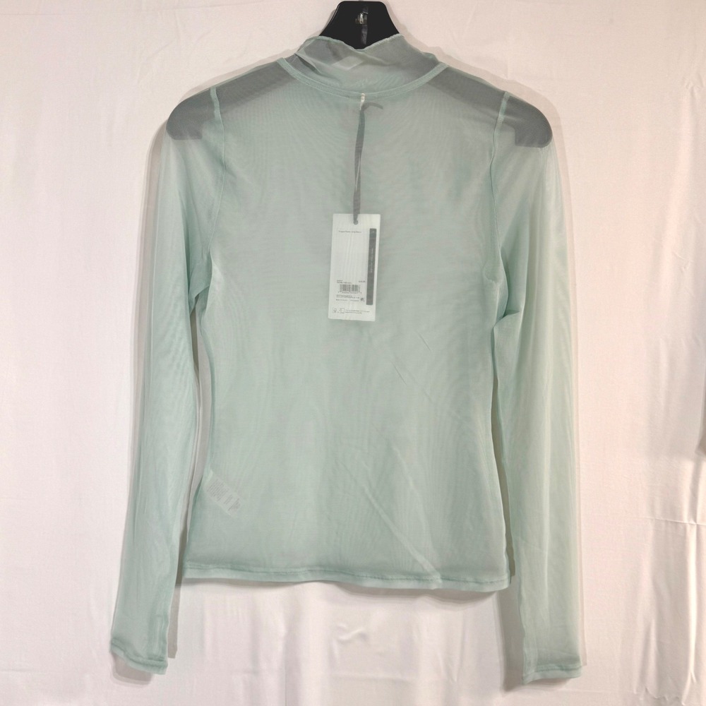 CALIA Women S Draped Funnel Long Sleeve Smoked Turquoise Sheer Mesh Top NWT - Picture 5 of 11